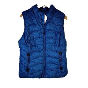Green Tea Puffer Vest Women’s Size L/G Blue/White Fleece Lined  Zip